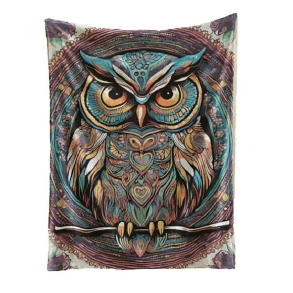 Unbranded Other - New Enchanted Owl Plush Throw Blanket Mystical Night Bird Art Gift Owls Colorful